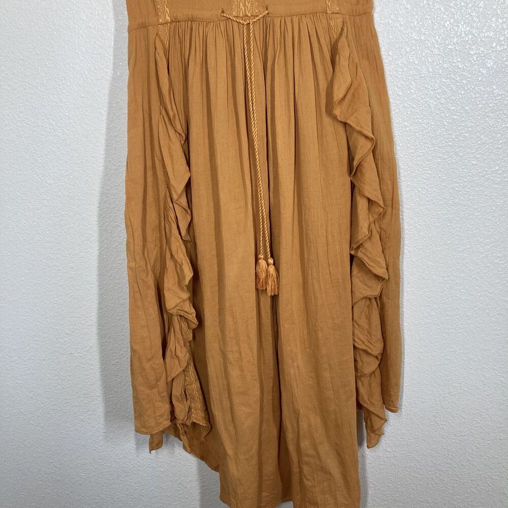 Talisman Sun Dress Small Mustard Yellow Boho Maxi Sleeveless Ruffle Tassel - Picture 7 of 16
